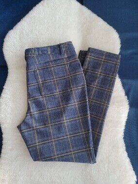 Anthropologie Avec Les Filles Skinny Jean Plaid Pant in Blue Motif Sz L